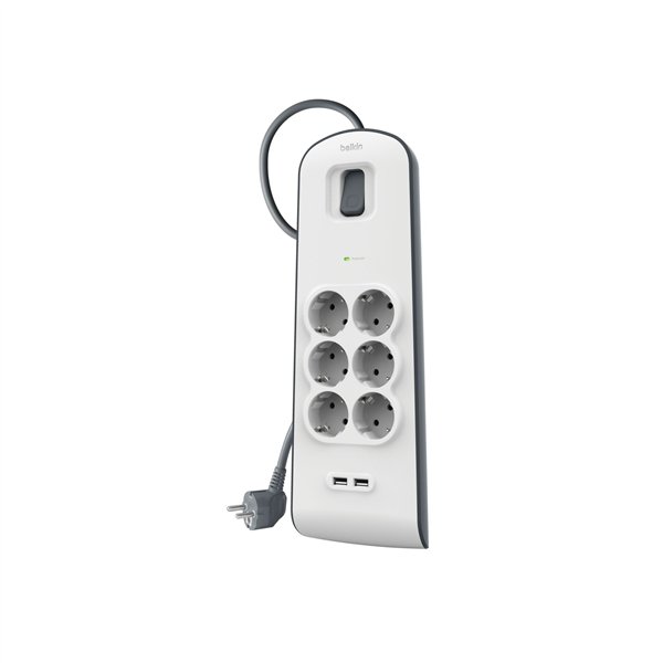 Belkin presa multipla 6 prese + 2xUSB-A, 2m cavo BSV604vf2M-V2