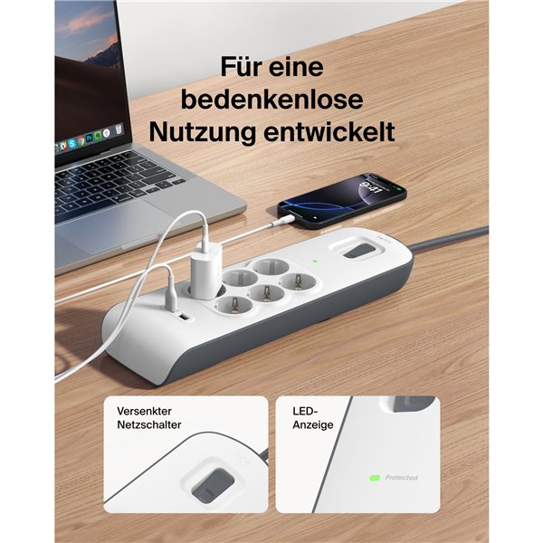 Belkin presa multipla 6 prese + 2xUSB-A, 2m cavo BSV604vf2M-V2