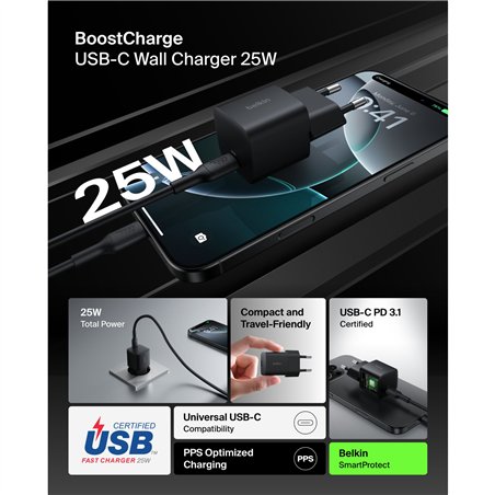 Belkin BOOST Charge 25W USB-C caricabatt. PD nero WCA012kqBK