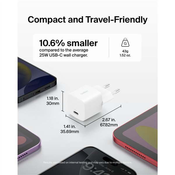 Belkin BOOST Charge 25W USB-C caricabatt. PD bian. WCA012kqWH