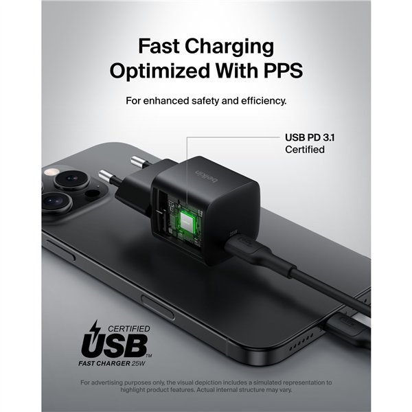 Belkin BOOST Charge 25W USB-C ne Lad.PD/PPS 1m K. WCA012kq1MBK-B6