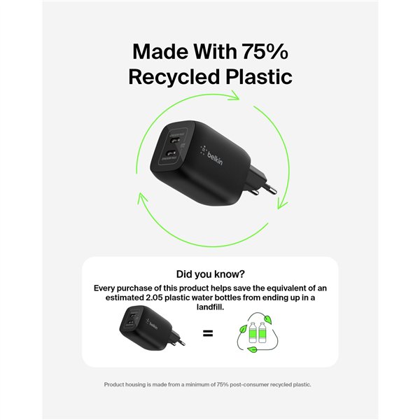 Belkin Gaming USB-C caricatore 65 Watt, GaN nero ENA007kqBK