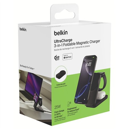 Belkin UltraCharge 25W Qi2 magn. 3-in-1 Lad.klappb.sw. WIZ036kqBK