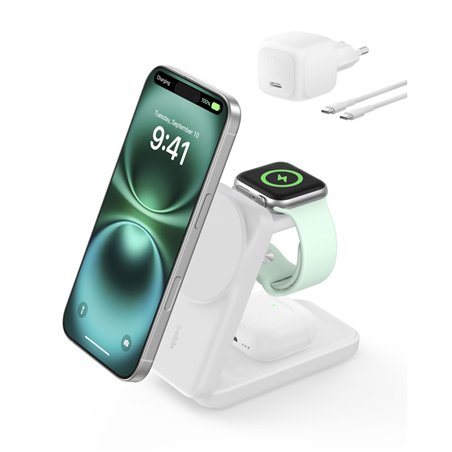 Belkin UltraCharge 25W Qi2 magn. 3-in-1 Lad.klappb.ws. WIZ036kqWH