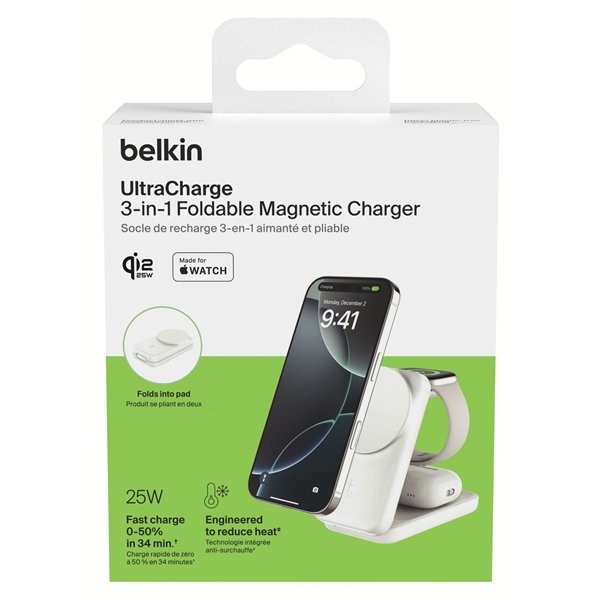Belkin UltraCharge 25W Qi2 magn. 3-in-1 Lad.klappb.ws. WIZ036kqWH