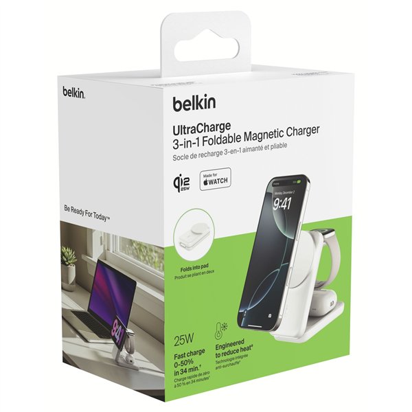 Belkin UltraCharge 25W Qi2 magn. 3-in-1 Lad.klappb.ws. WIZ036kqWH
