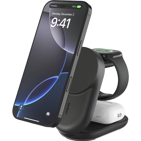 Belkin UltraCharge 25W Qi2 magn. 3-in-1 Lad.klappb.sw. WIZ037kqBK