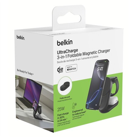 Belkin UltraCharge 25W Qi2 magn. 3-in-1 Lad.klappb.sw. WIZ037kqBK