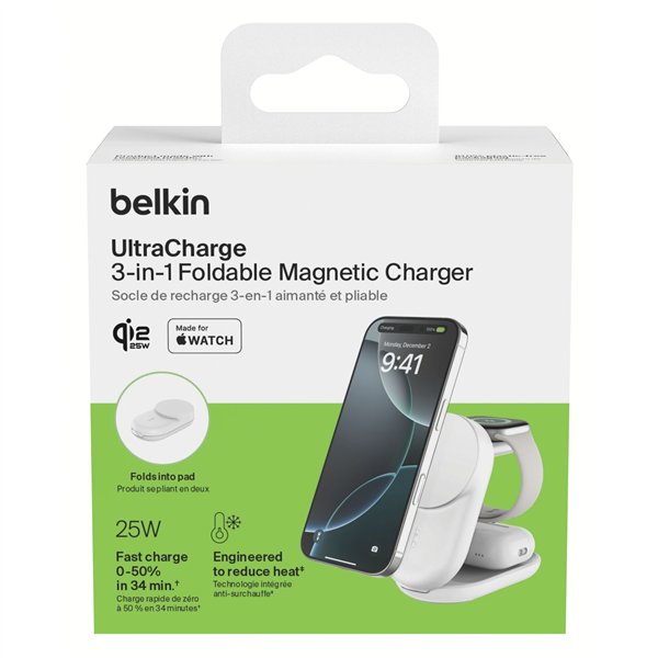 Belkin UltraCharge 25W Qi2 magn. 3-in-1 Lad.klappb.ws. WIZ037kqWH