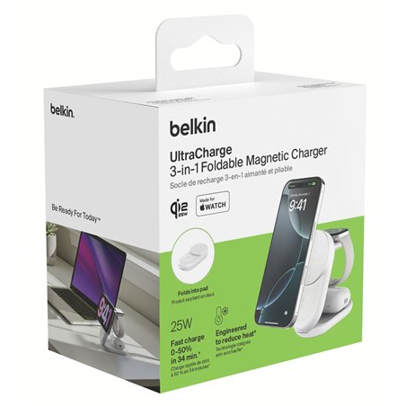 Belkin UltraCharge 25W Qi2 magn. 3-in-1 Lad.klappb.ws. WIZ037kqWH