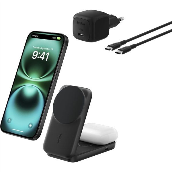 Belkin UltraCharge 25W Qi2 magn. 2-in-1 Lad.klappb.sw. WIZ038kqBK