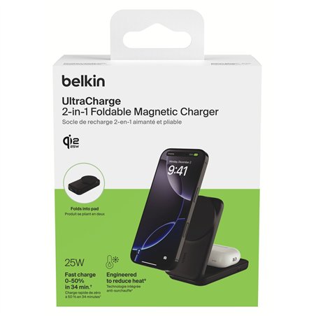 Belkin UltraCharge 25W Qi2 magn. 2-in-1 Lad.klappb.sw. WIZ038kqBK