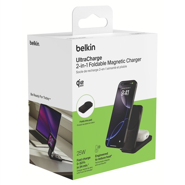 Belkin UltraCharge 25W Qi2 magn. 2-in-1 Lad.klappb.sw. WIZ038kqBK