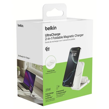 Belkin UltraCharge 25W Qi2 magn. 2-in-1 Lad.klappb.ws. WIZ038kqWH