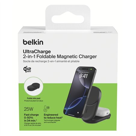 Belkin UltraCharge 25W Qi2 magn. 2-in-1 Lad.klappb.sw. WIZ039kqBK