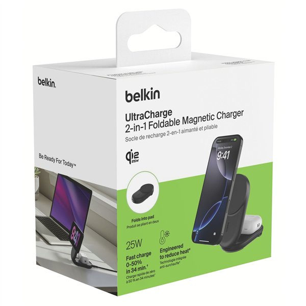 Belkin UltraCharge 25W Qi2 magn. 2-in-1 Lad.klappb.sw. WIZ039kqBK