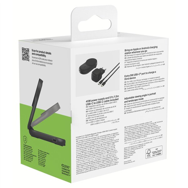 Belkin UltraCharge 25W Qi2 magn. 2-in-1 Lad.klappb.sw. WIZ039kqBK