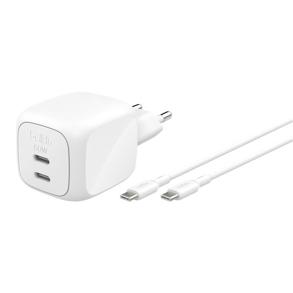 Belkin caricatore Dual USB-C 50W PD PPS+1m cavo WCH019kq1MWH-B6