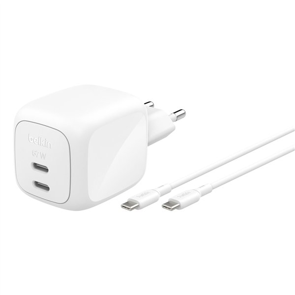 Belkin caricatore Dual USB-C 67W PD PPS+2m cavo WCH020kq2MWH-B6