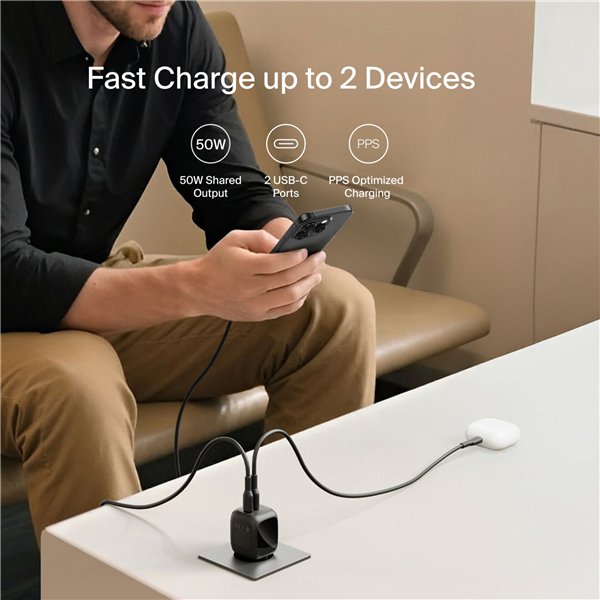Belkin caricatore Dual USB-C 50W PD + PPS , nero       WCH019kqBK