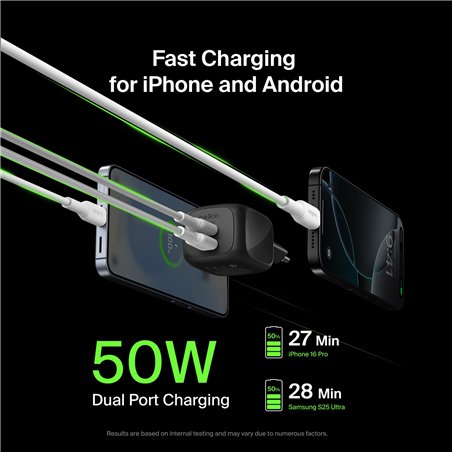 Belkin caricatore Dual USB-C 50W PD + PPS , nero       WCH019kqBK