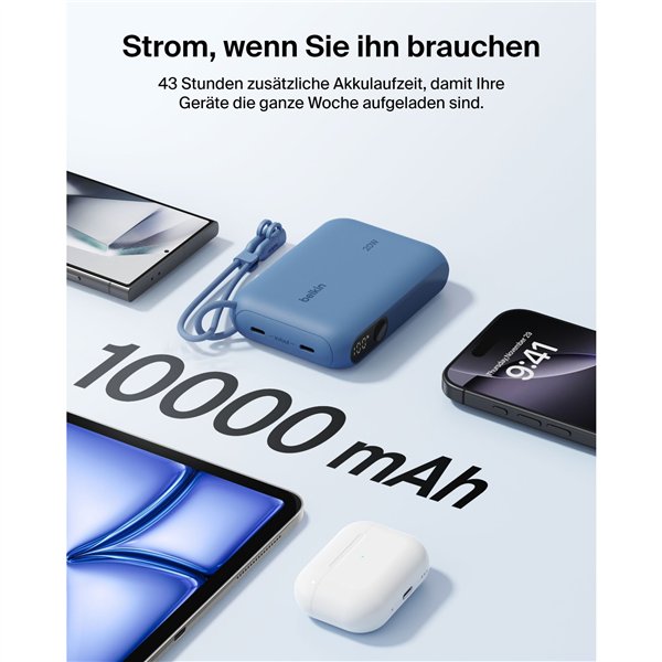 Belkin Powerbank con Display 20W 10.000mAh USB-C blu BPB027hqBL