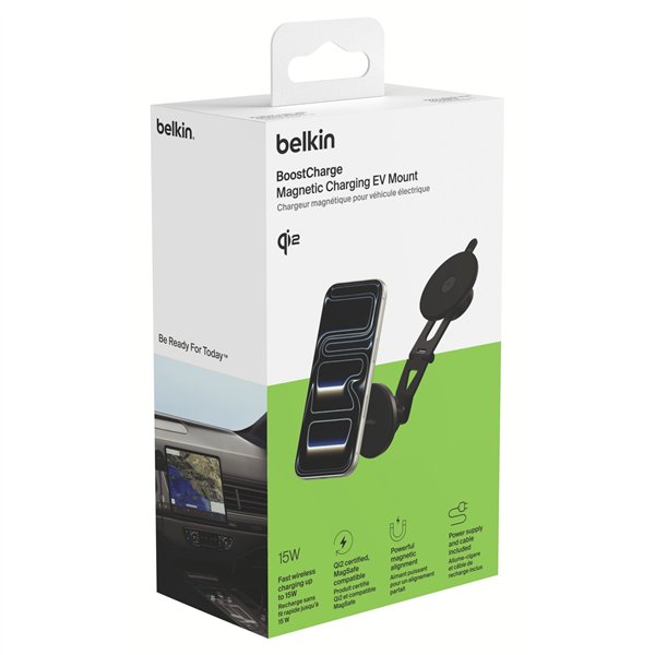 Belkin Magn.kabelloses Kfz-Lade- gerät Qi2 m.Halterung WIC013hqBK