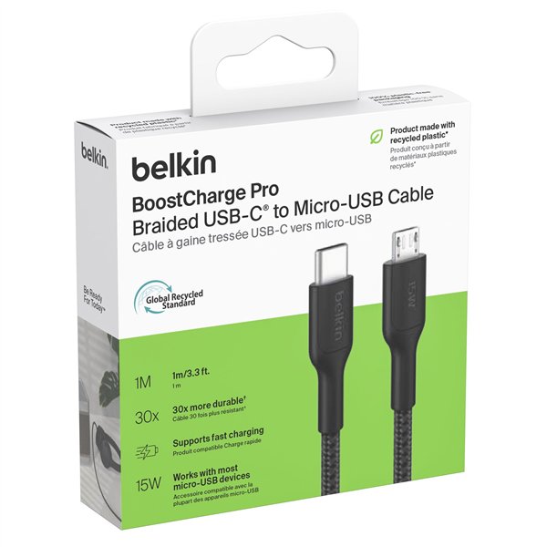 Belkin USB-C/Micro-USB Kabel  1m geflochten, schwarz CAB026hq1MBK