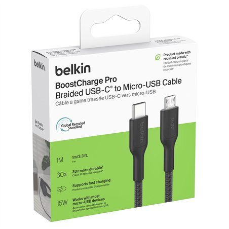 Belkin USB-C/Micro-USB Kabel  1m geflochten, schwarz CAB026hq1MBK