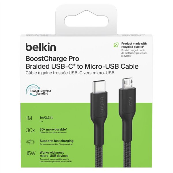 Belkin USB-C/Micro-USB Kabel  1m geflochten, schwarz CAB026hq1MBK