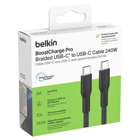 Belkin USB-C/USB-c Kabel 240W 3m geflochten, schwarz CAB025hq3MBK