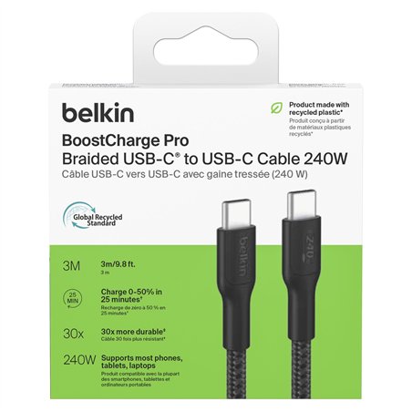 Belkin USB-C/USB-c Kabel 240W 3m geflochten, schwarz CAB025hq3MBK