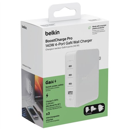 Belkin BOOST Charge 140W 4-Port GaN, 3xUSB-C 1xUSB-A  WCH014btWH