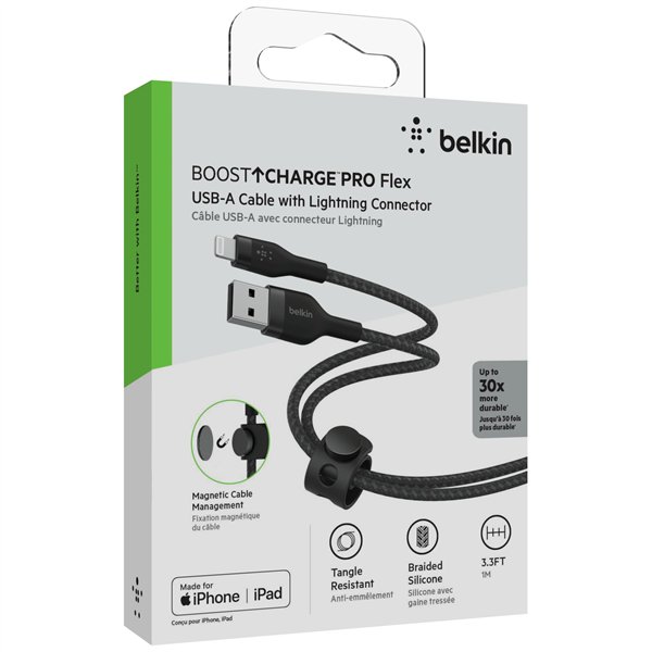 Belkin Flex Lightning/USB-A 1m mfi cert., nero CAA010bt1MBK
