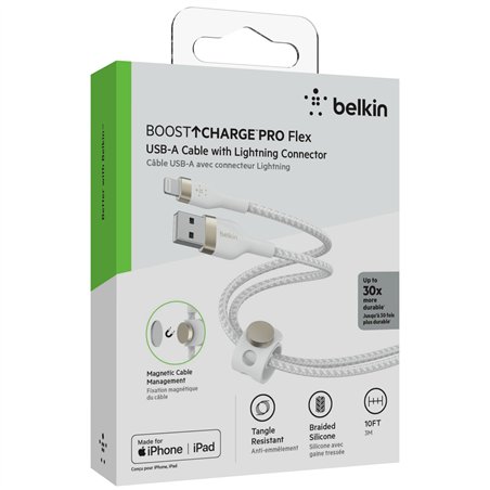 Belkin Flex Lightning/USB-A 3m mfi cert., bian. CAA010bt3MWH