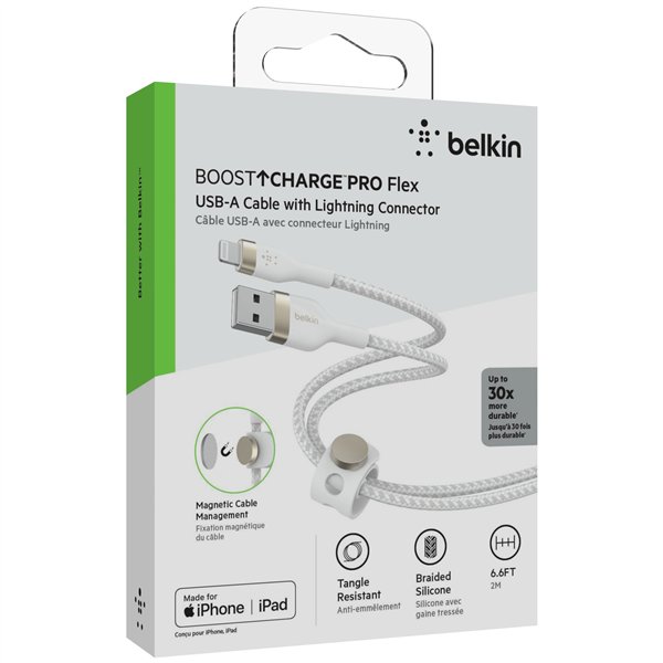 Belkin Flex Lightning/USB-A 2m mfi cert., bian. CAA010bt2MWH