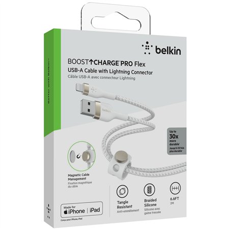 Belkin Flex Lightning/USB-A 2m mfi cert., bian. CAA010bt2MWH