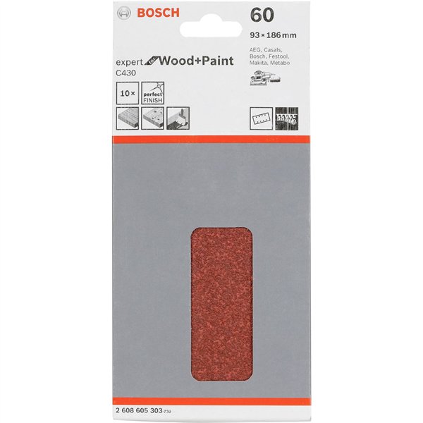 Bosch foglio abras.C 430 legno + vernice 93x186MM grana 60 10 pz.