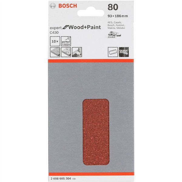Bosch foglio abras. C 430 legno+ vernice 93x186MM grana 80 10 pz