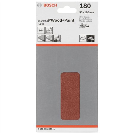 Bosch foglio abras.C 430 legno + vernice 93x186MM grana 180 10 pz