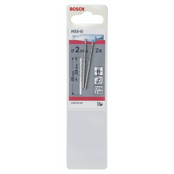 Bosch 2 punte per metallo HSS-G 2,0x24x49mm