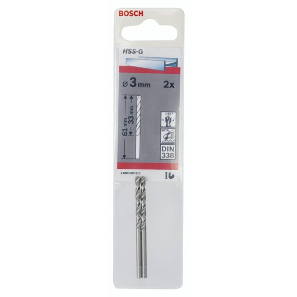 Bosch 2 punte per metallo HSS-G 3,0x33x61mm