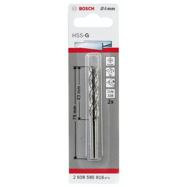 Bosch 2 punte per metallo HSS-G 4,0x43x75mm