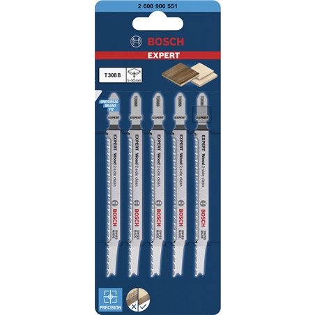 Bosch EXPERT lame per seghett. T308B 5Stk Wood 2-side clean