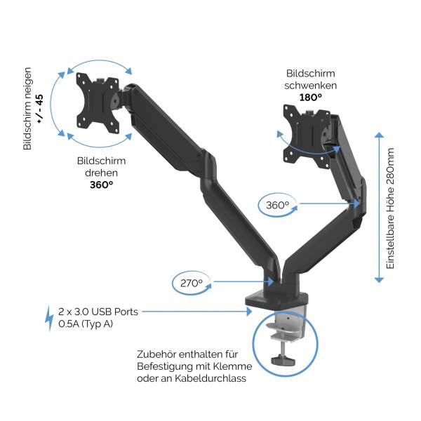 Fellowes Platinum Series braccio porta schermo doppio bianco