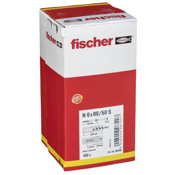 Fischer tasselli vite chiodo N 6x80/50 S 100 pz.