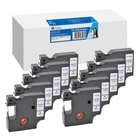 10x G&G nastro 12mm x 7m nero comp.c. Dymo D1/ 45013/ S0720530