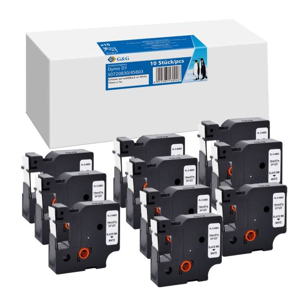 10x G&G nastro 19mm x 7m ne. comp c. Dymo D1/ 45803/ S0720830