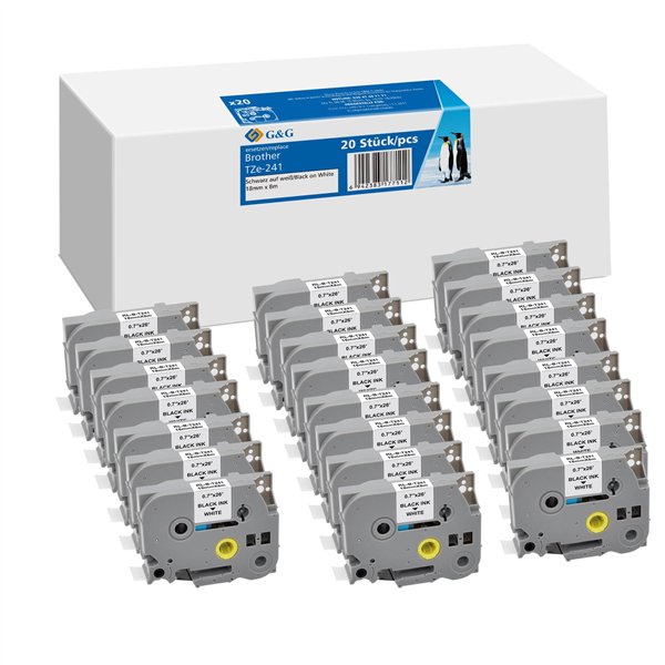 20x G&G nastro 18mm x 8m ne bi. comp. c. Brother TZe-241