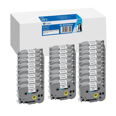 20x G&G nastro 24mm x 8m ne bi. comp. c. Brother TZe-251